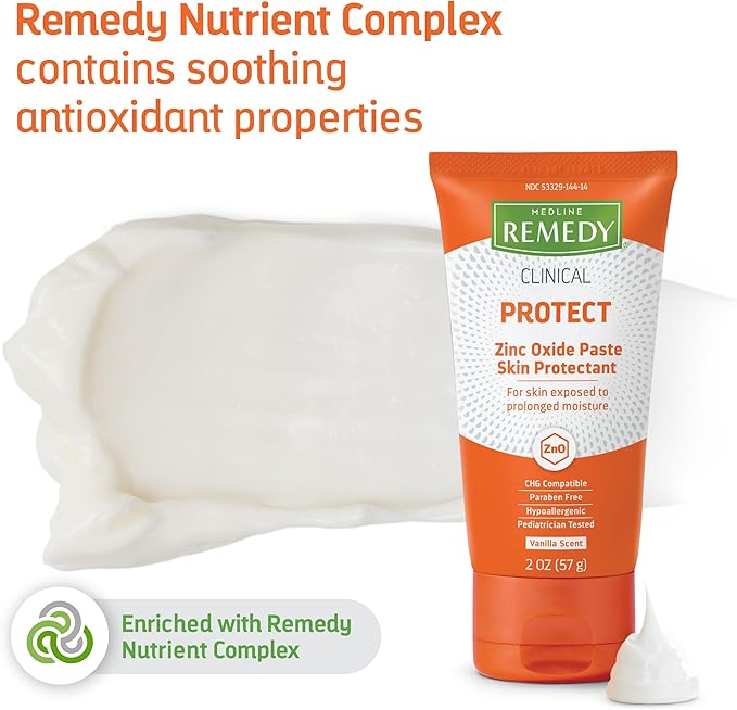 Medline Remedy CLINICAL Zinc Oxide Paste Skin Protectant (2 oz Tube), 24 Count, Vanilla Scent, Diaper Rash Cream, Incontinence Care, Wetness Protection, Paraben Free, Hypoallergenic, Adults, Children