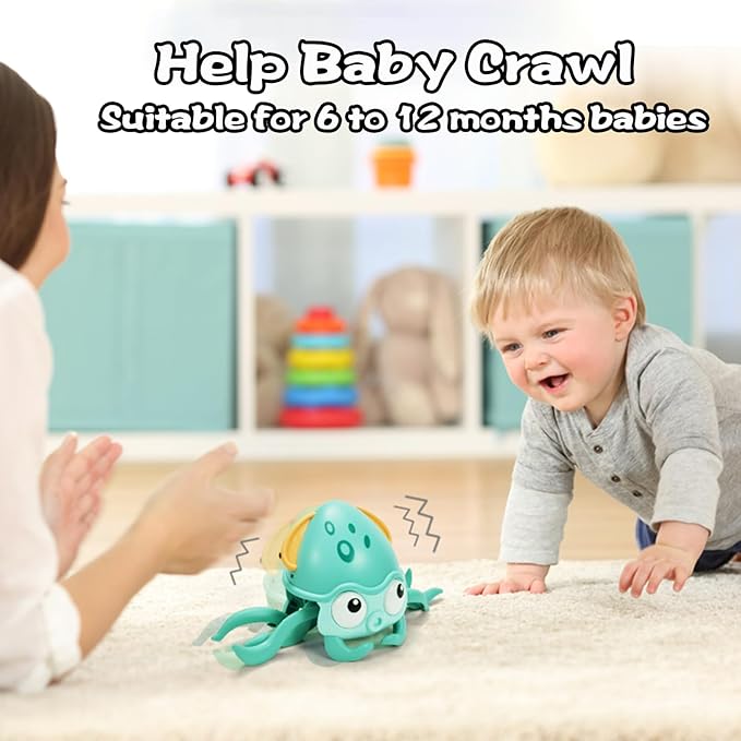 Crawling Octopus Baby Toys, 2024 New Infant Tummy Time Toys with Music Led Light,USB Rechargeable,Babies Walking Musical Toy Fun Moving Toy for Toddler Boy Girl Gifts, Green