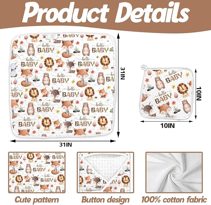 1PCS Wildlife Theme Baby Bath Towels, Hooded Baby Towel for Newborns, Toddler Bath Towel for Boys or Girls, Soft & Absorbent, with 1 Toddler Face Towels 32 * 32IN