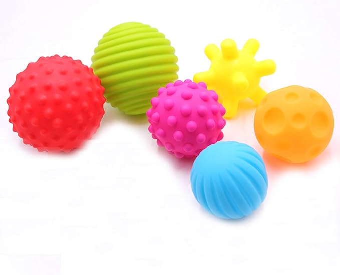 6 Pack Sensory Balls Set for Babies, Soft & Textured Balls with Bright Colors and Sounds for Baby Toddler