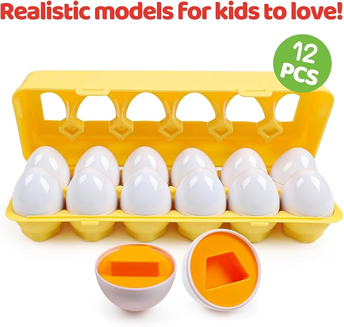 Toddler Eggs Toys,Montessori Geometric Egg Early Fine Motor Skills Learning Color Sorting & Shape Sorter Matching Game Easter Basket Stuffers Toys for Kids Boys Girls Ages 1-3