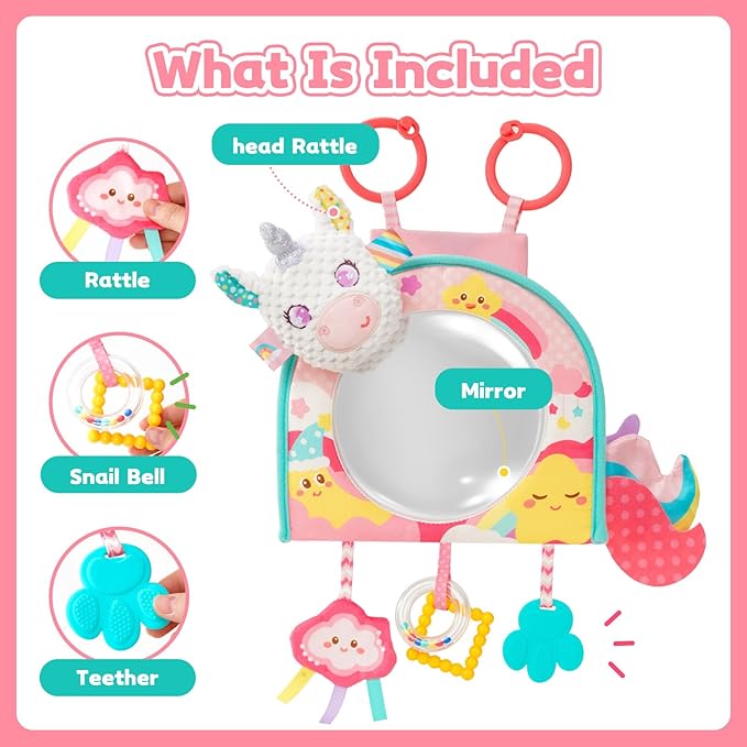 Koty Car Seat Toy - Kick and Play Activity Center with Mirror,Teether and Crinkle, Fun Travel Baby Toy for Rear Car Seat, Easier Drive with Newborns, Babies, Hanging Toys for Infants 0-6-12-18 Months
