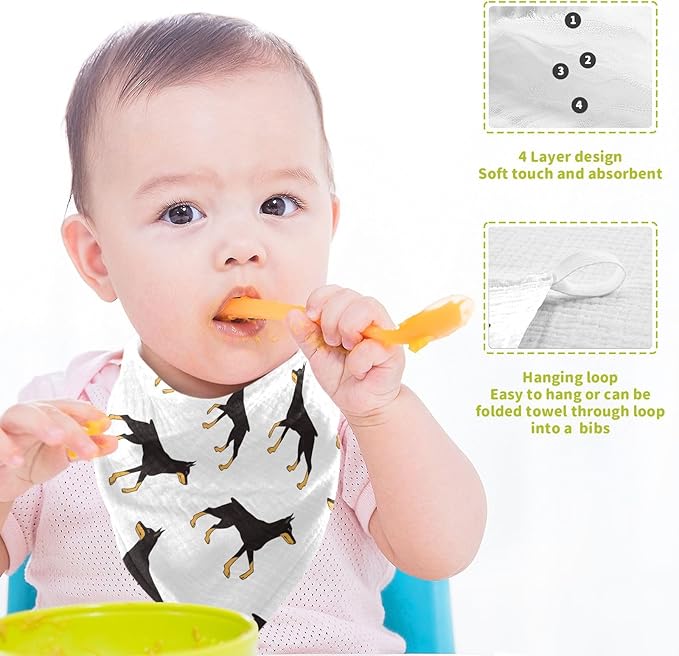 vvfelixl Baby Muslin Washcloths Colored Doberman Dog Baby Burp Cloths Cotton Baby Face Towel for Newborn Infants Boys Girls Soft and Absorbent 11.8 X 11.8 in, 3 Pack