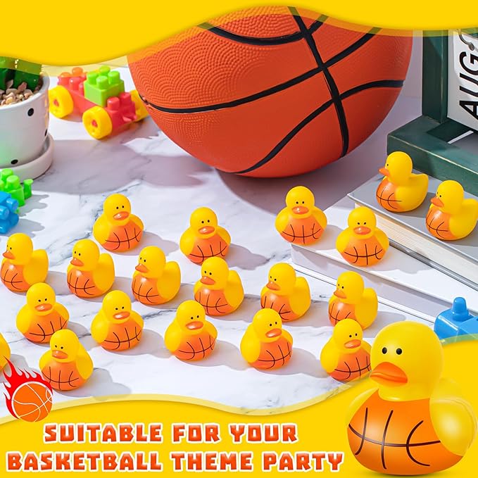 Deekin Rubber Ducks 2 Inch Bulk Sport Party Favors for Team Events Decorations Birthday Party Supplies Club Player Gift(50 Pcs,Basketball)