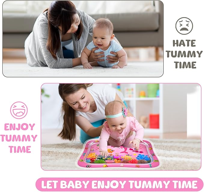 ZMLM Baby Tummy Time Water Mat for Babies: Baby Toys Gifts for Newborn Infant 3 6 9 12 Month Boy Girl Inflatable Activity Playmat Sensory Mat Toddler Belly Time Pat (Pink)