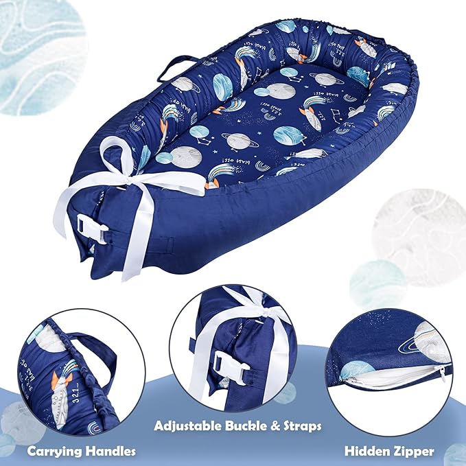 Hooyax Baby Lounger Cover, 100% Cotton Baby Nest Cover, Baby Lounger Replacement Cover，Reversible Newborn Lounger Cover for Boys Girls, Planet (Cover Only)