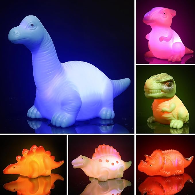 Baby Bath Toys for Toddlers 1-5, 6 Packs Light Up Floating Dinosaur Toys for Kids 1-5 Year Olds Boys Girls Halloween Xmas Birthday for Babies Age 1-5 Sensory Toys Preschool Bathtub Pool Shower Games