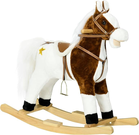 Qaba Rocking Horse with Sound, Ride on Horse with Saddle, Toddler Rocker, Gift for 3-8 Year Old, Brown