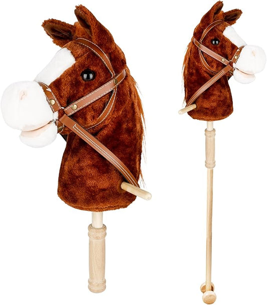 37 Inch Plush Stick Horse Handsewn Head Hobby Horse on a Stick Horses Ride on a Stick Toy with Wooden Wheels and Real Pony Clip-Clop Sounds for Pretend Play Kids Gift (Color Set 3)