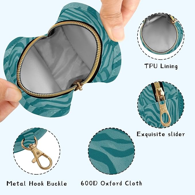 Pacifier Holder with Clip Pacifier Case for Diaper Bag Round Baby Pacifier Pouch Box Bag Portable Teal Zebra Print