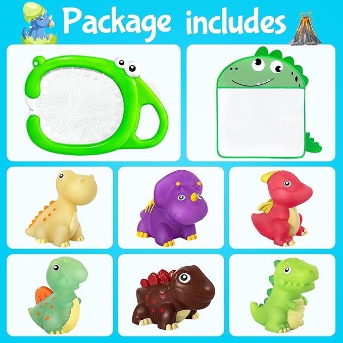 No Hole Dinosaur Bath Toys - Color Change Bath Toys for Toddlers, Fun Water Pool Bathtub Toys for Boys & Girls (with Dino net)