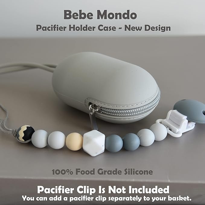 bebe mondo Pacifier Holder W Zipper, Pacifier Case for Diaper Bag Fits Pacifiers, Strollers & Travel Outdoor Activities, 100% Silicone Pacifier Case for Smart Mom Unisex Diaper Bag Accessory -1 Piece