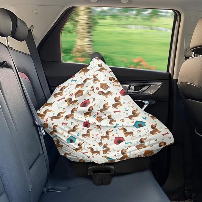 AFPANQZ Cute Dachshund Print Nursing Cover Breastfeeding Scarf Baby Car Seat Covers for Boys Girls Infant Carseat Canopy Stretchy Soft Breathable Multi-Use Cover Up for Stroller High Chair