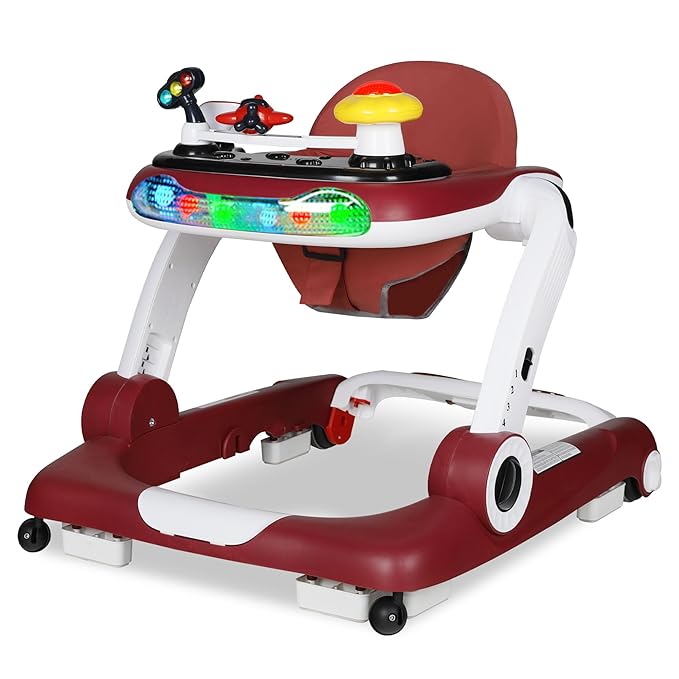 TODEFULL 6 in 1 Baby Walker, Baby Activity Walker for Toddler, Push Walker w/Adjustable Height Speed, Learning-Seated & Walk-Behind, Infant Walker w/Feeding Tray & Music Toys, Red