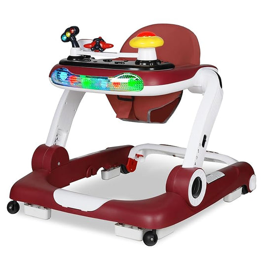 TODEFULL 6 in 1 Baby Walker, Baby Activity Walker for Toddler, Push Walker w/Adjustable Height Speed, Learning-Seated & Walk-Behind, Infant Walker w/Feeding Tray & Music Toys, Red