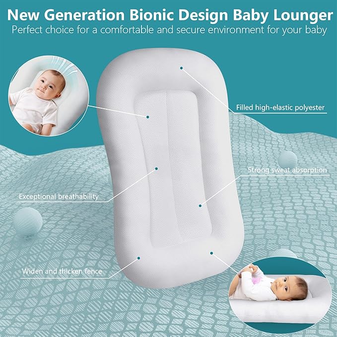 Baby Lounger for Newborn, Portable Infant Support Cushion Lounger for Newborn Supervised Use, Baby Essentials Gift (Gray)
