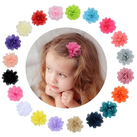 20PCS 2" Chiffon Flower Baby Girls Hair Bows Clips Cute Hair Accessories For Newborns Infants Toddlers Kids Women