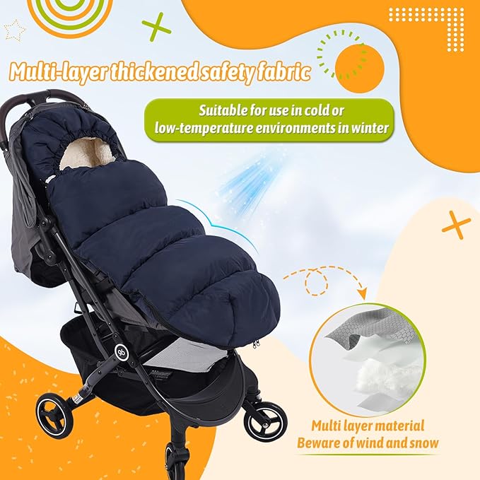 Baby Footmuff for Winter Outdoors Stroller Layer Waterproof Outer Soft Lambswool Liner Designed for Cold Wind Moisture Protection Suitable -30F/-22C Universal Fit Stroller
