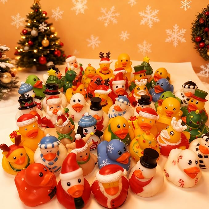 48PCS Christmas Rubber Ducks in Bulk Mini Rubber Ducks for Jeeps Christmas Ducks Basket Stuffers Christmas Ducks for Kids Baby Bath Toys Christmas Party