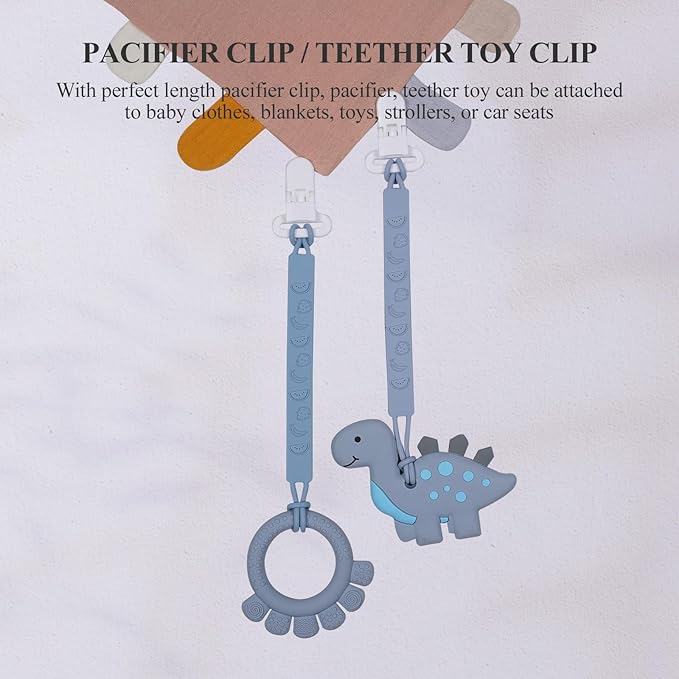 One Piece Design Silicone Pacifier Clip Holder for Baby Boys and Girls,Pack of 4 Flexible Paci Leash,Binky Clips,Newborn Essentials (Fruits, Gray)