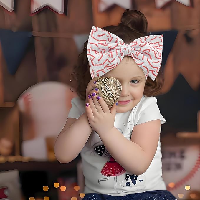Baseball Hair Bow for Baby Girls Toddler Newborn Infant Headbands Softball Hair Accessories White Bows for Baseball Baby Outfits