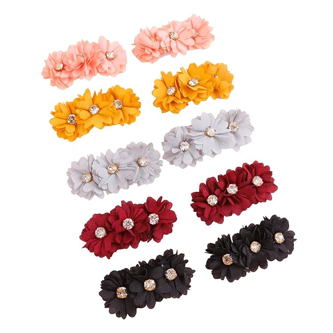 Flower Hair Clips Set for Baby Girl Lightweight Floral Hair Bow Accessories with Boutique Fully Lined Alligator Clip for Toddler Teens Gifts (ATD-FJ10-B)