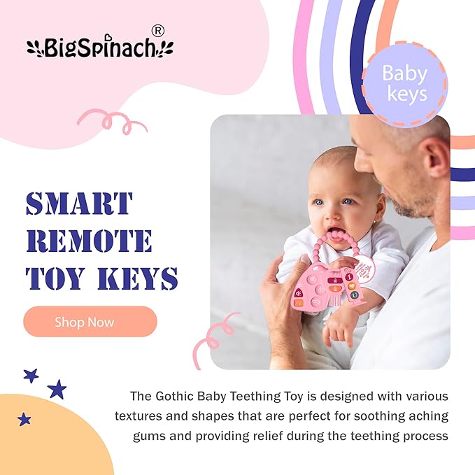 BIGSPINACH Baby Goth Teething Keys Toy 6-12M Pink Car Key Teether Combo Set