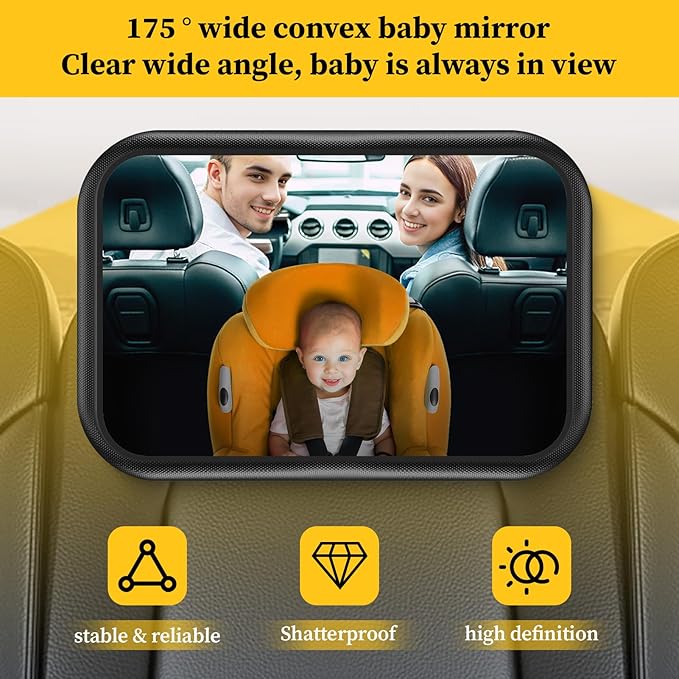 Baby Car Mirror for Baby Rear Facing - Infant Back Seat Mirrors With Holder and Hooks for Fixed Headrest Safety Large Wide Adjustable Auto Rearview, 2 In 1