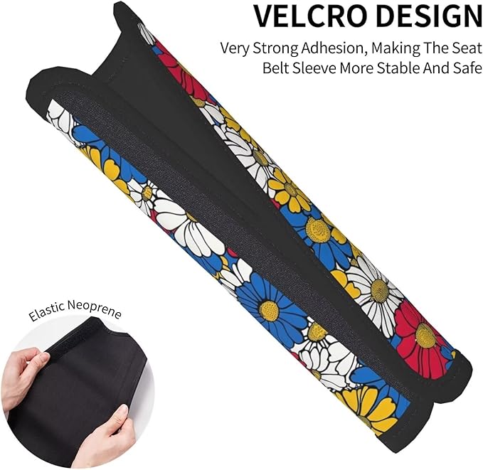 2PCS Car Seat Belt Cover Bohemia Mandala Floral Soft Shoulder Strap Covers Harness Pads Boho Vintage Flowers Safety Seatbelt Hippie Daisy Comfort Driving Cushion for Car, SUV,Truck