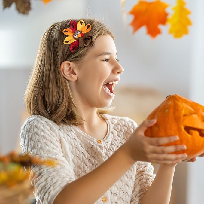 Thanksgiving Korker Hair Bow Clips Toddler Girls Cute Turkey Alligator Barrettes Cheer Pin Fall Curly Corker Ribbon Spiral Swirl Festival Decor Accessories Kids Give Thanks Gift