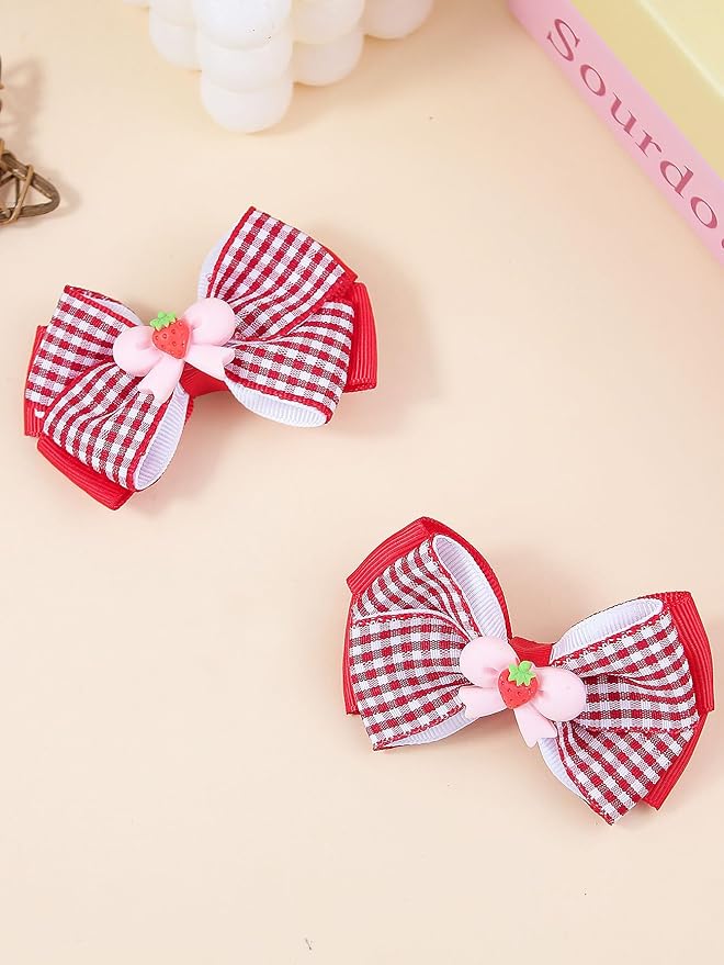 Strawberry Snap Clips Baby Girls Fruit Hair Bow Clips Strawberry Hair Ring Tie BBW24 (Set-Q)