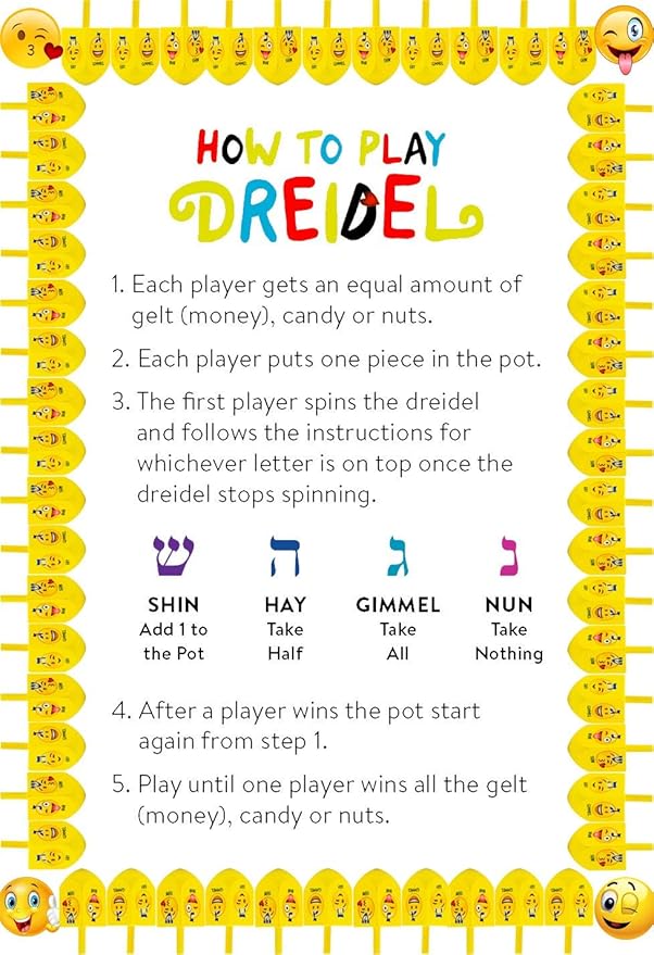 The Dreidel Company Hanukkah Dreidel with Hebrew & English Transliteration Draydel (4-Pack)