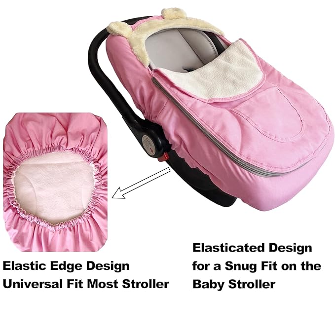 Car Seat Cover for Babies,Winter Baby Car Seat Cover Infant Carseat Cover for Boys & Girls - Keeps Baby Warm and Cozy,2 in 1 Universal Zipped Baby Carseat Cover Fit for All Season-Pink