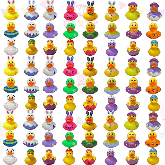 72PCS Easter Rubber Ducks in Bulk Mini Rubber Ducks Easter Basket Stuffers Ducks for Kids Baby Bath Toys Party Favor