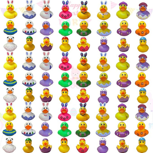 72PCS Easter Rubber Ducks in Bulk Mini Rubber Ducks Easter Basket Stuffers Ducks for Kids Baby Bath Toys Party Favor