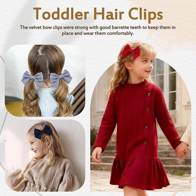 Oaoleer 40Pcs 3Inch Hair Bows for Toddler Girls, Velvet Neutral Pigtail Bows Alligator Clips Hair Barrettes Accessories for Baby Little Girls Kids