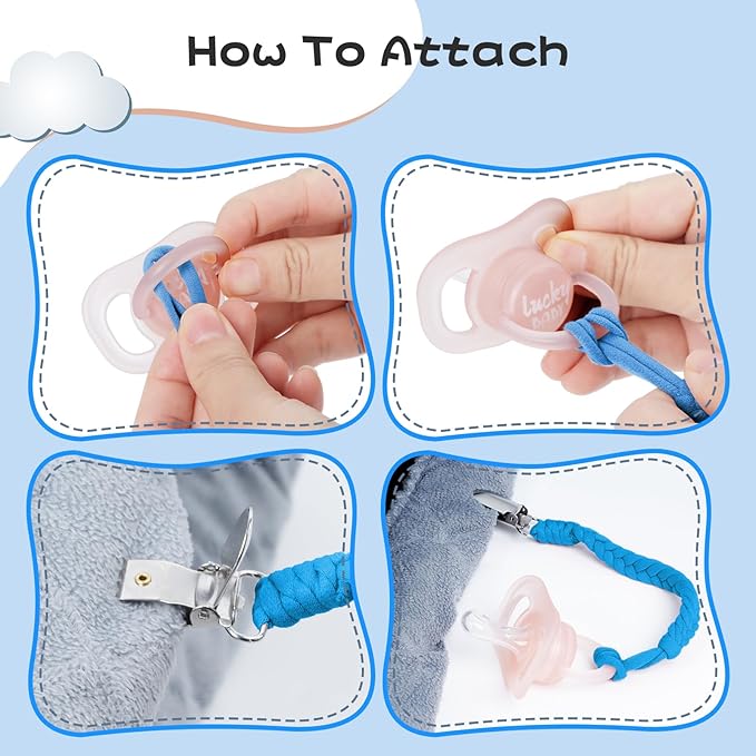 Pacifier Clip for Boys and Girls 6 Pack Baby Pacifier Holder Leash 100% Handmade Braided Fits All Pacifiers & Teething Toys Modern Unisex Baby Gift