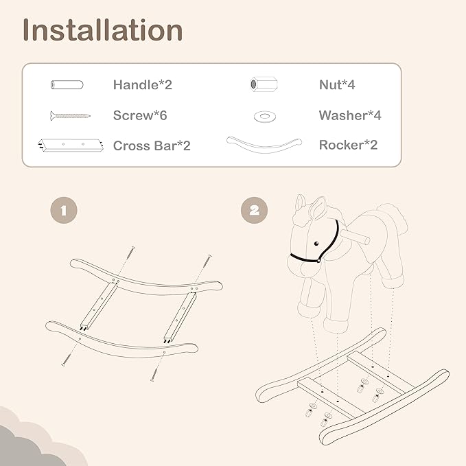 Rock My Baby Rocking Horse, Rocking Animal with Realistic Sound, Stuffed Rocker for Toddlers 18M+, Soft Filling Ride on Pony, Light Brown Horse, CPC Certified