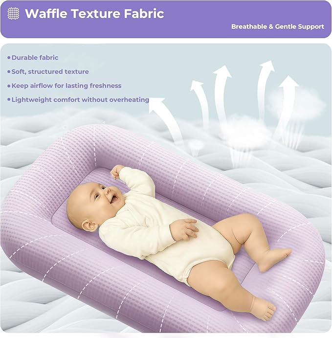 Baby Lounger for Newborn - Infant Lounger 0-24 Months with Lounger Cover, Adjustable Baby Nest Lounger, Breathable Fabric & 3D Support Newborn Lounger, Portable Newborn Essentials, Pink