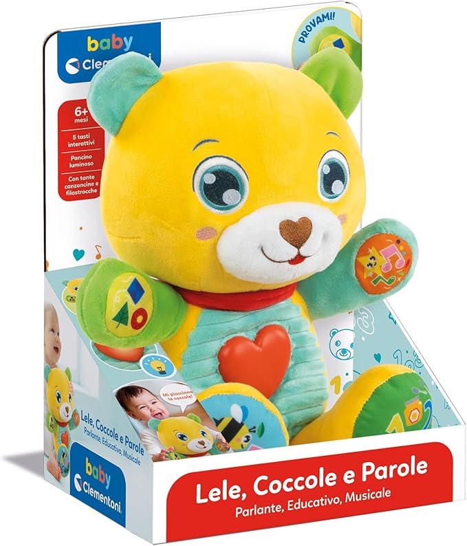 Clementoni Baby Lele Hugging and Words, Interactive Speaking Plush Animal for Children from 6 Months, Activity Centre that Stimulates Sensory and Cognitive Development, Italian