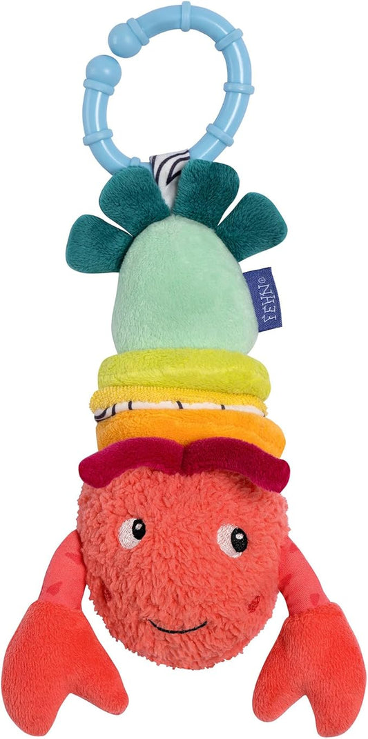 Fehn Lobster with Vibration, Motor Skill Toy for Hanging Pram, Cot and Baby Seat, for Bite, Grasping and Sound Production, Toy for Babies and Children from 3 Months