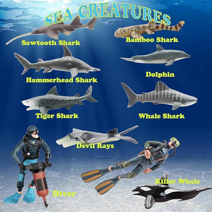 Gemini&Genius 10 Pcs Shark Toys- 5-6" Ocean Sea Animals Pool Bath Tub Toys, Realistic Shark Figurines Set for Kids, Cake Toppers, Party Favor Gifts for Kids & Toddlers