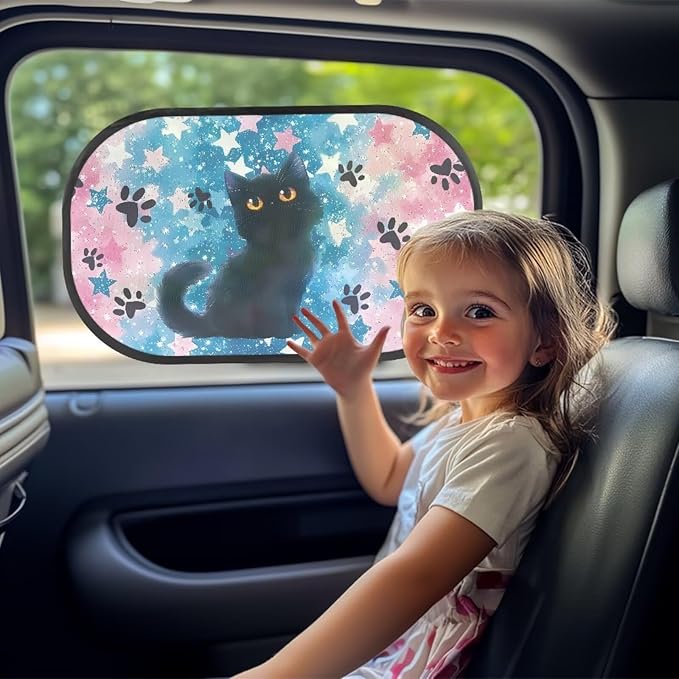 Bulopur 2 Pack Black Cat Back Window Sun Shades for Car Glare Shield Protection Side Window Screens Easy to Install UV Protection Breathable Universal for Cars SUV Truck