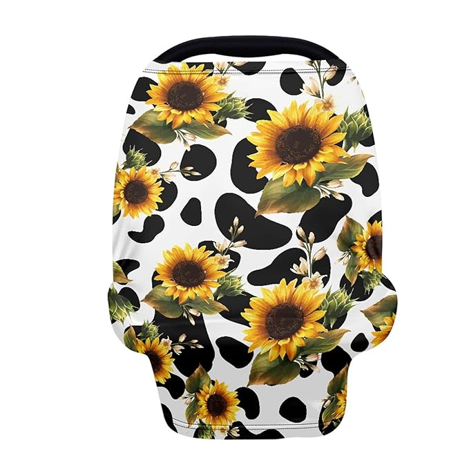 JEOCODY Baby Car Seat Cover Cow,Sunflwers Pattern Elastic Shopping Cart Cover High Chair Cover Protector