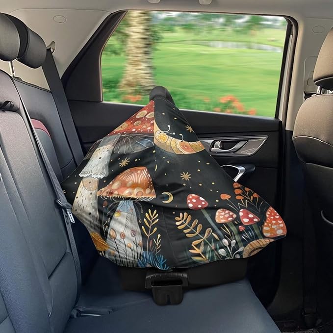 Youngerbaby Mushroom Baby Car Seat Covers Nursing Cover Breastfeeding Soft Infant Carseat Canopy,Stretchy Breathable Cover for Stroller High Chair Shopping Cart Canopies