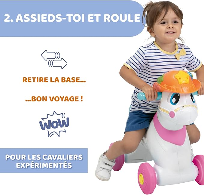 Chicco Miss Baby Rodeo Rocking Horse for Kids Educational Interactive Game Girl Riding Horse with Sound Effects, Max 25kg, Kids Games 1-3 Year