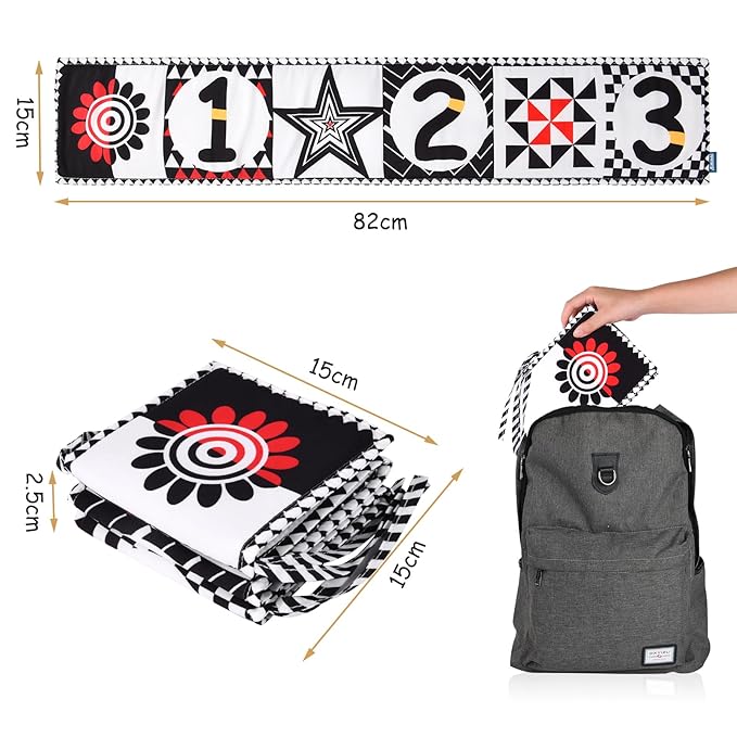 Vicloon Black and White High Contrast Baby Toys, Soft Baby Book for Newborn 0-3-6-12 Months, Infant Tummy Time Toys, Early Education Sensory Toys, Visual Stimulation Folding Cloth Book for Boys Girls