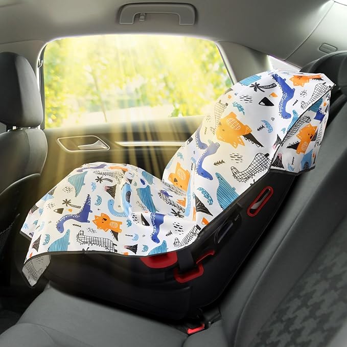 BBTO 2 Pcs Car Seat Sun Shade Cover Car Seat Cooler Toddler Cover Heat Protector Reflective Baby Keep Baby Cool and Child Safety for Travel(Dinosaur)