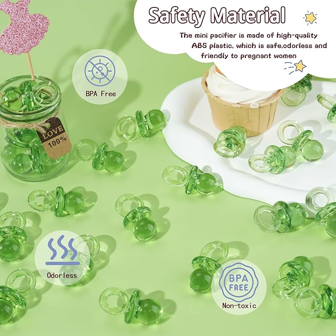48 Pcs Acrylic Pacifiers for Baby Shower Game Boy Girl, 1.75’’ Baby Shower Pacifiers, Bulk Pacifier for Hunt Games, Decoration DIY, Gender Reveal Table Scatter, Party Favors(Green)