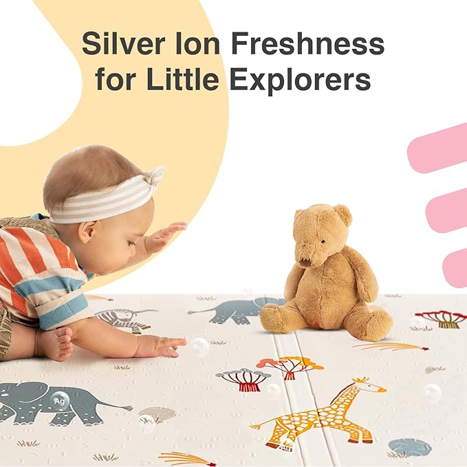 Oribel Foldable Baby Play Mat | 6.6ft x 5ft | Odour Resistant | Premium Thick & Plush | Waterproof, Stain Resistant & Easy Clean (Savanna Adventure)